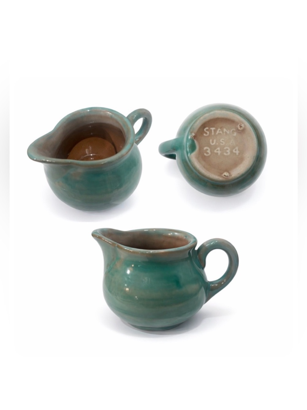 Vintage STANG USA 3434 Green Drip Glaze Pottery Ceramic Creamer
